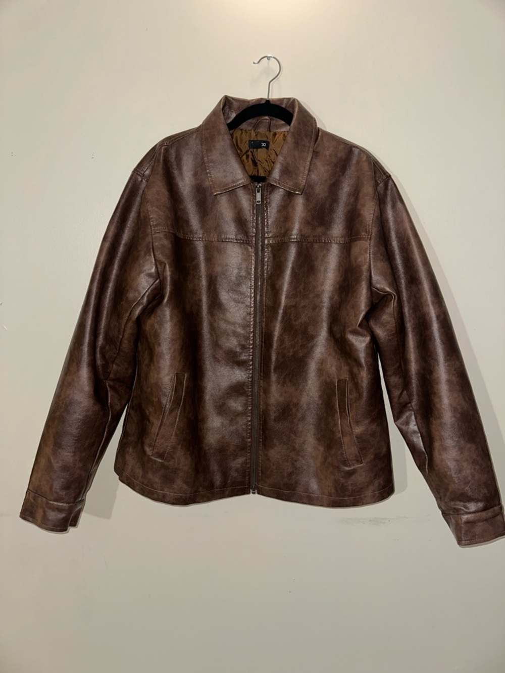 Boohoo Brown Faux Leather Zip Jacket Size 12